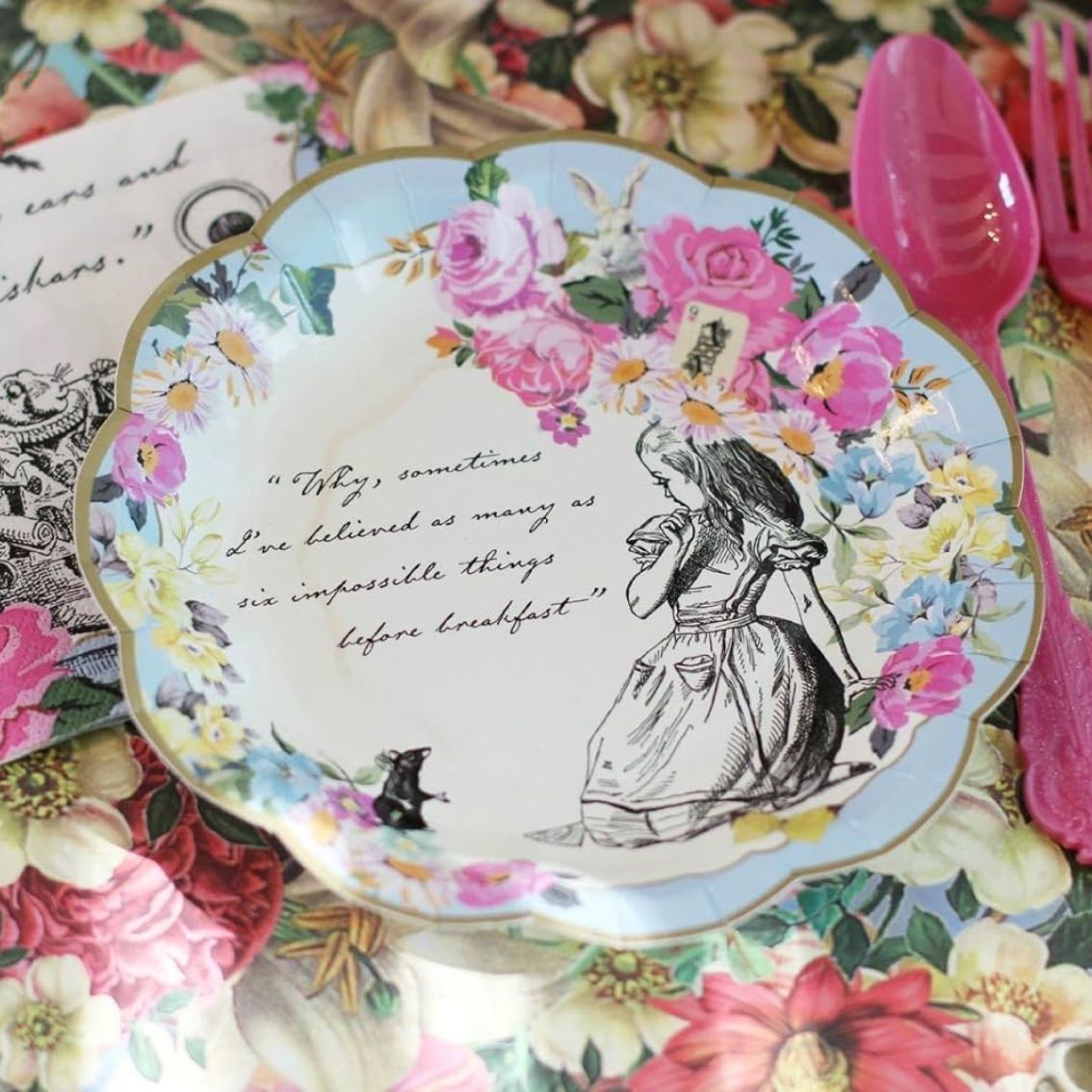Bulk Pack of 144 Alice In Wonderland Paper Plates - 3 Designs