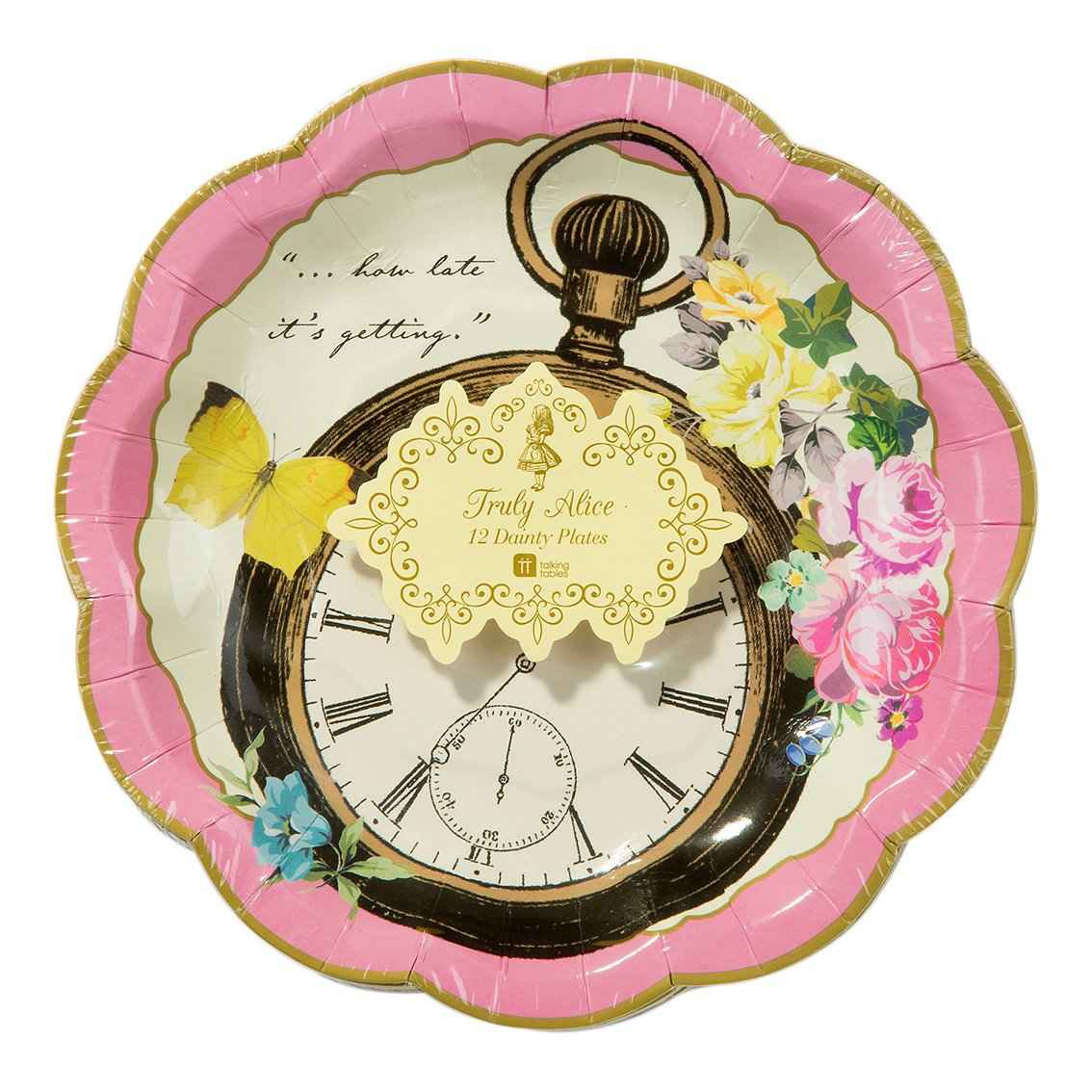 Alice in Wonderland Illustrated Paper Plates - 12 Pack