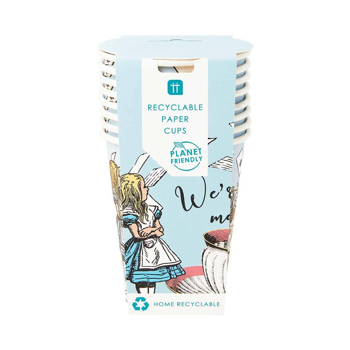 Blue Alice in Wonderland Recyclable Paper Cups - 8 Pack