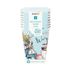 Blue Alice in Wonderland Recyclable Paper Cups - 8 Pack