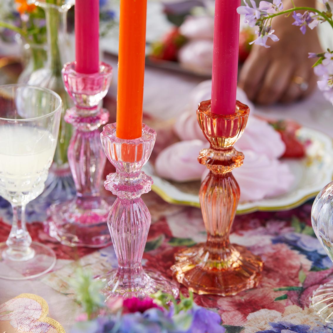 Pink Glass Candlestick Holder