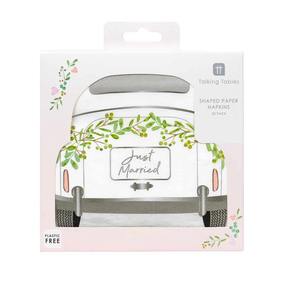Just Married' Wedding Car Shaped Paper Napkins - 20 Pack