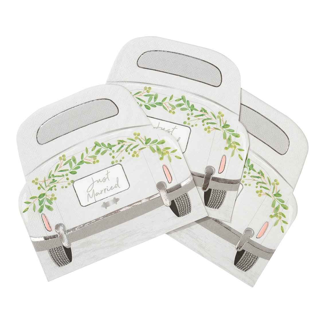 Just Married' Wedding Car Shaped Paper Napkins - 20 Pack
