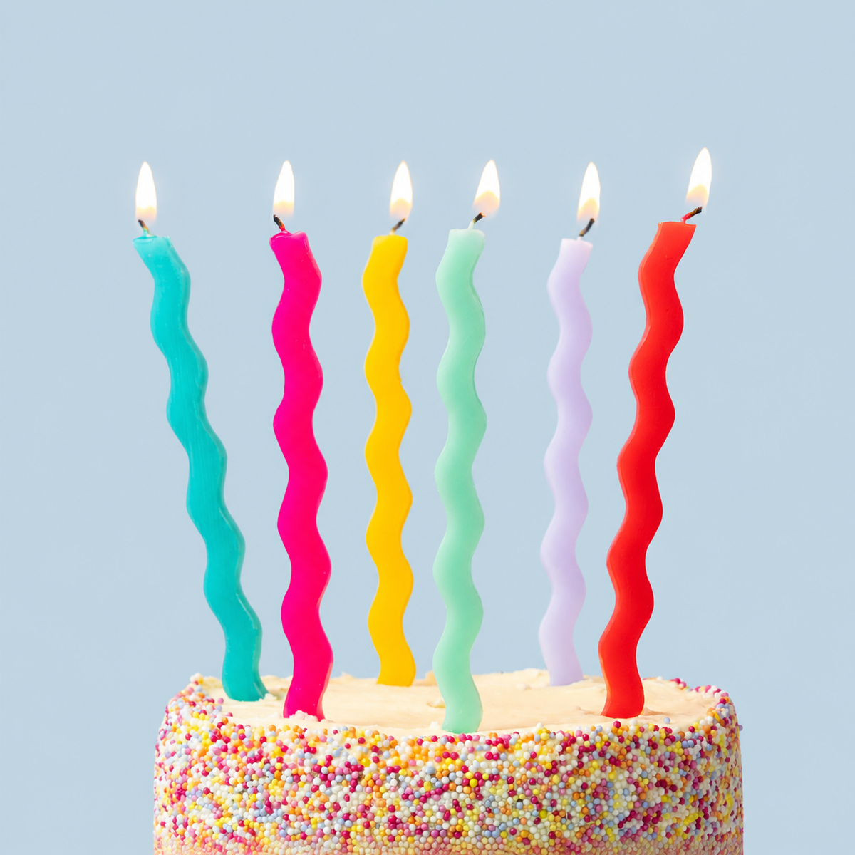 Colourful Tall Wavy Happy Birthday Candles - 12 Pack: