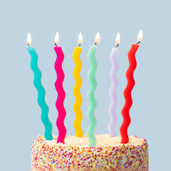 Colourful Tall Wavy Happy Birthday Candles - 12 Pack: