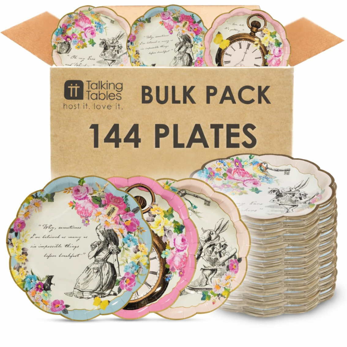Bulk Pack of 144 Alice In Wonderland Paper Plates - 3 Designs