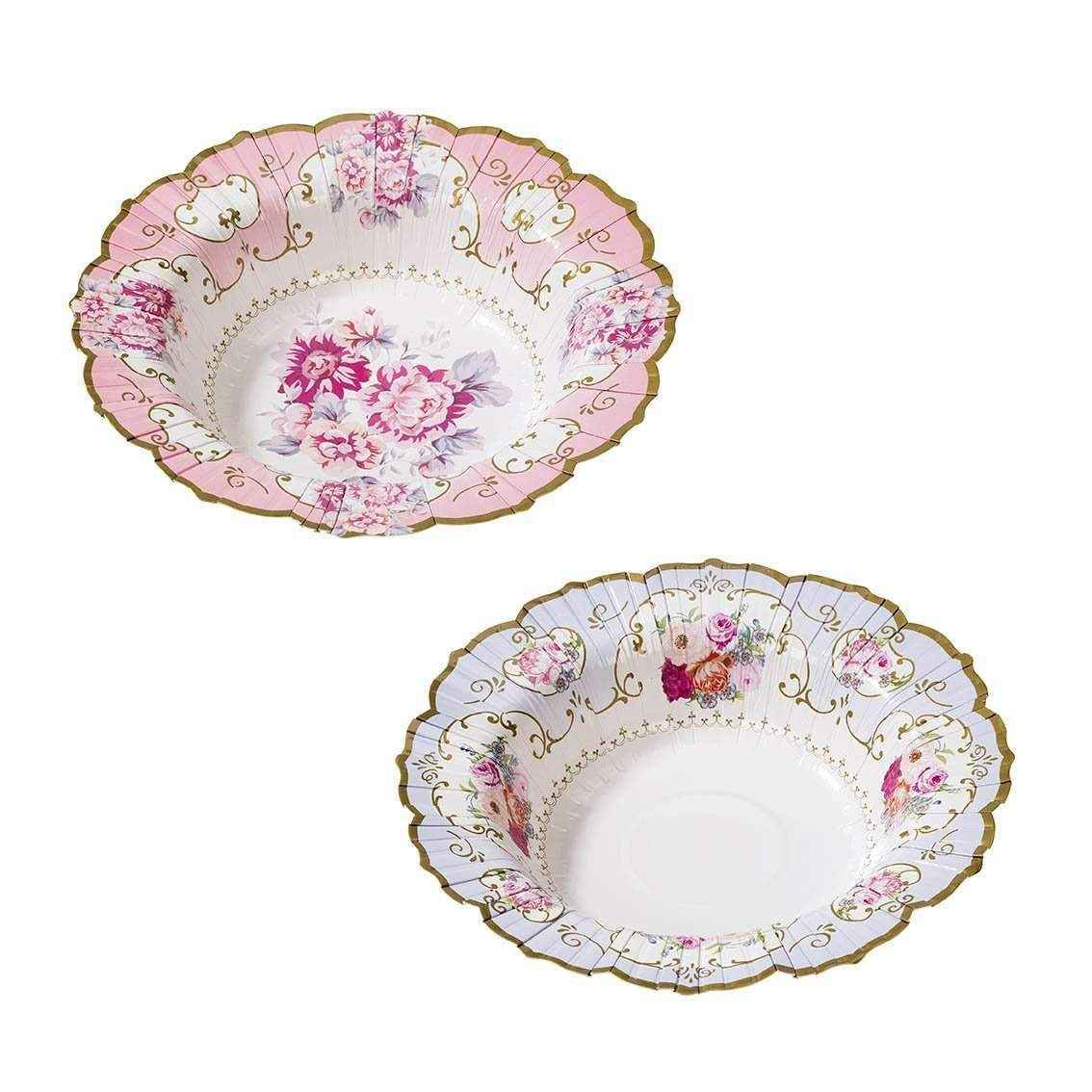 Pink & Blue Floral Paper Serving Bowls - 12 pack