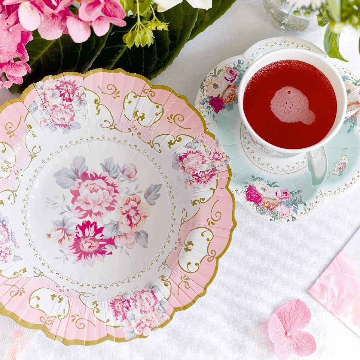 Pink & Blue Floral Paper Serving Bowls - 12 pack