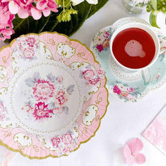 Pink & Blue Floral Paper Serving Bowls - 12 pack